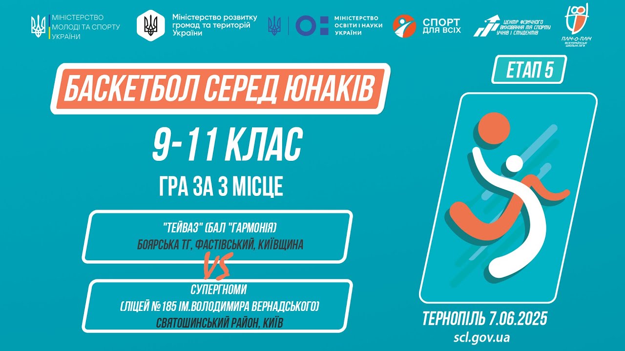 Баскетбол [юнаки] 9-11 класи | Гра за 3 місце | Пліч-о-пліч [ Етап 5 ] 7.06.25
